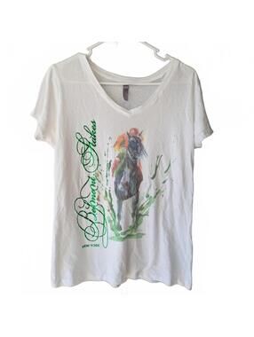 Belmont Stakes Horse T-Shirt Womens 2XL V-Neck New York Watercolor Equestrian